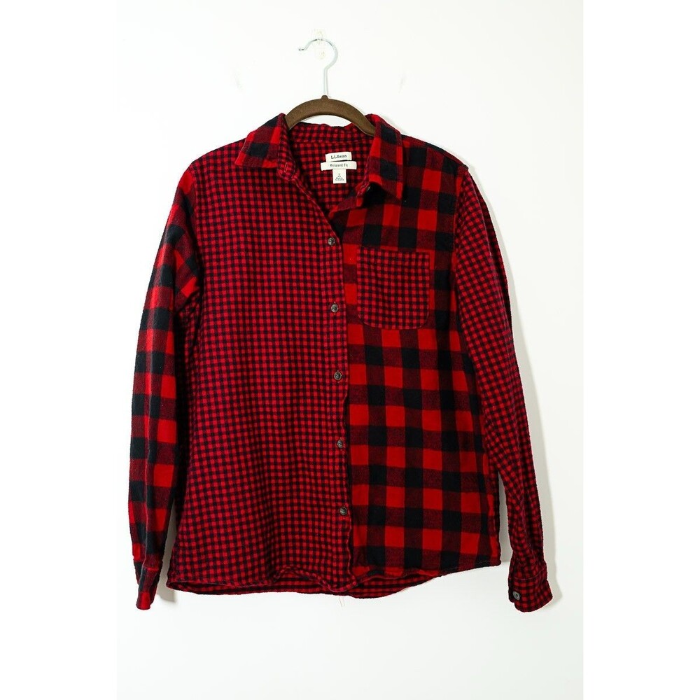 LL‎ Bean Button Down S Red Plaid Flannel Shirt Relaxed Fit Gorpcore